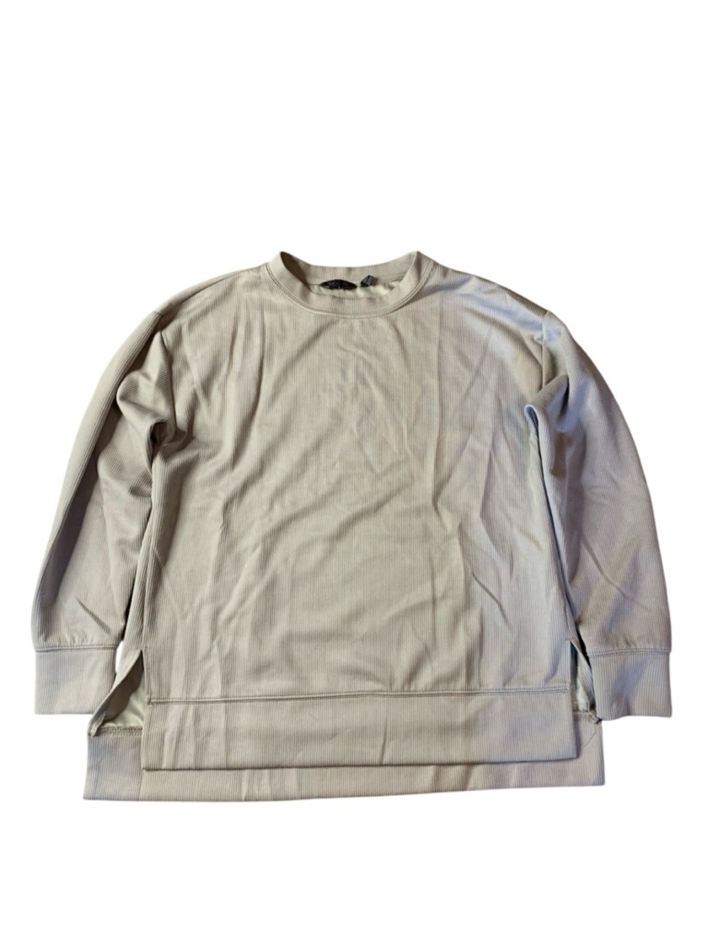 Danskin Ribbed Side-Slit Crewneck Pullover | Taupe | Size Medium